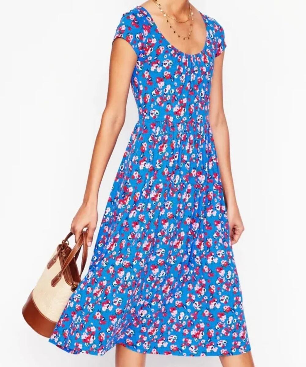 Boden Blue Floral EcoVero Jersey Maxi Dress US 16-18R NWT Short Sleeve